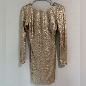 Dress the Population Gold Sequin Open Back Bodycon Dress Size S